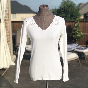 Patty Boutik White Crochet Trim Sweater M